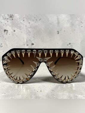 Festival Rockstar Sunglasses Rave Spiked Diamond Rivet Punk Rocker UV400 Tea